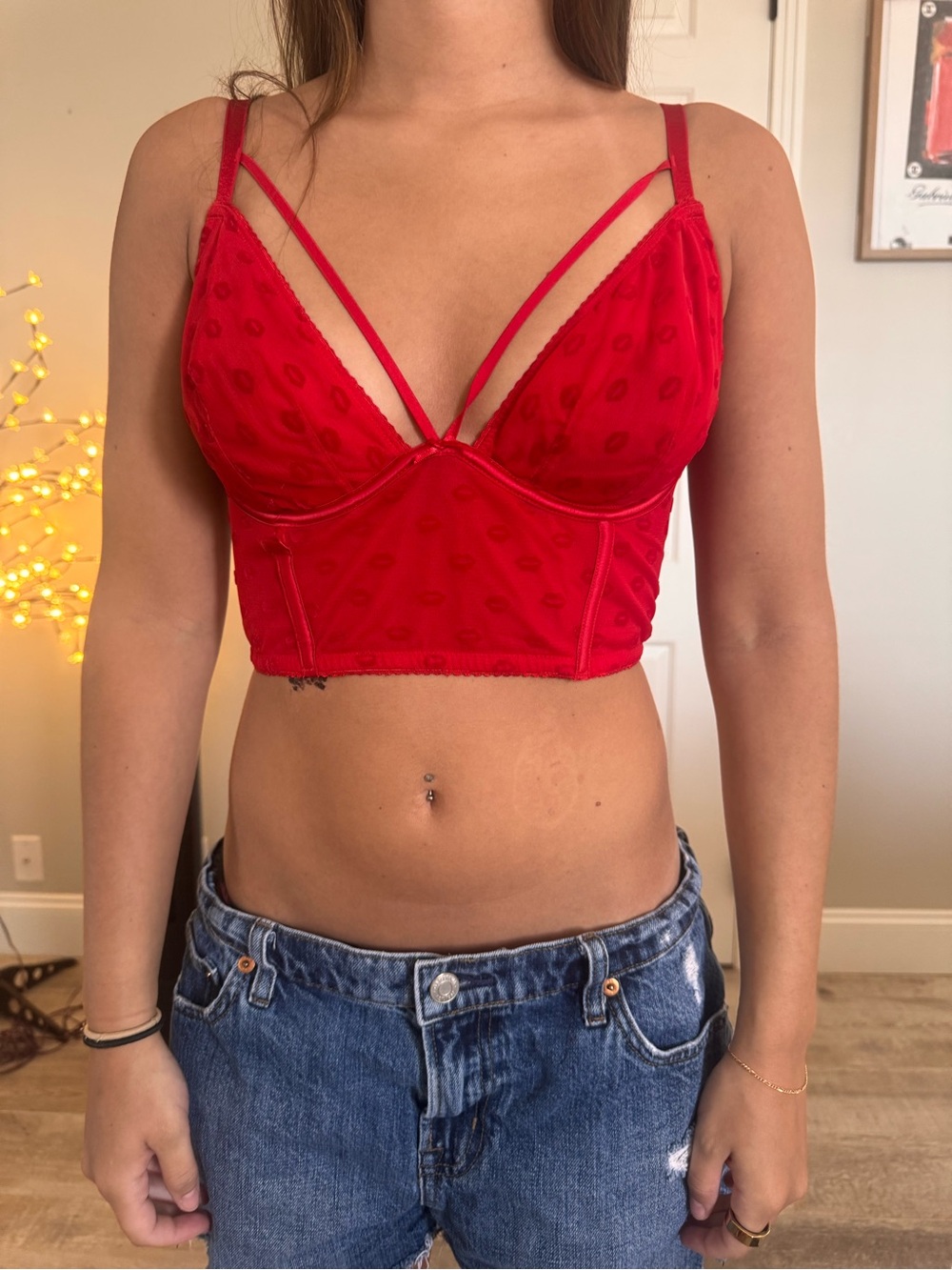 Red Longline Bralette with Strappy Detail